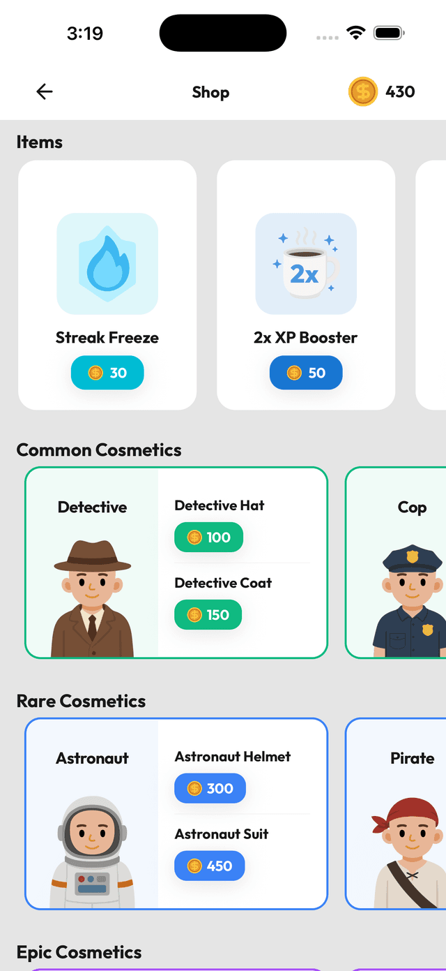 Coin shop and cosmetics